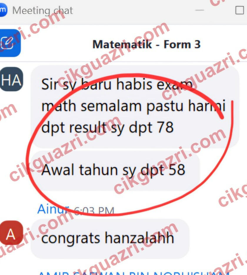 Testimoni pelajar kelas Matematik online Tingkatan 3: markah naik daripada 58 kepada 78
