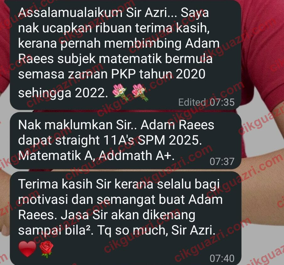 Testimoni ibu bapa: anak dapat A Matematik dan A+ Matematik Tambahan SPM 2025 selepas dibimbing Cikgu Azri