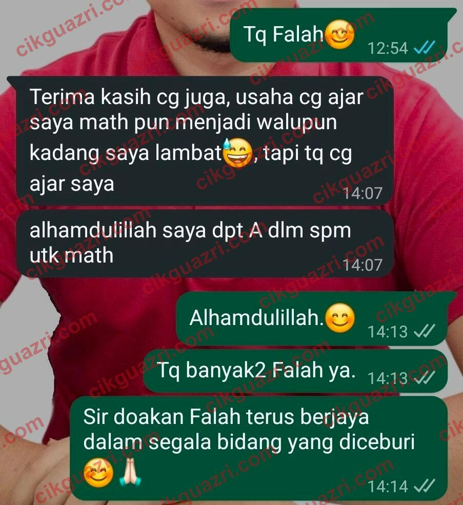 Testimoni pelajar: dapat A Matematik SPM selepas tuisyen Matematik bersama Cikgu Azri