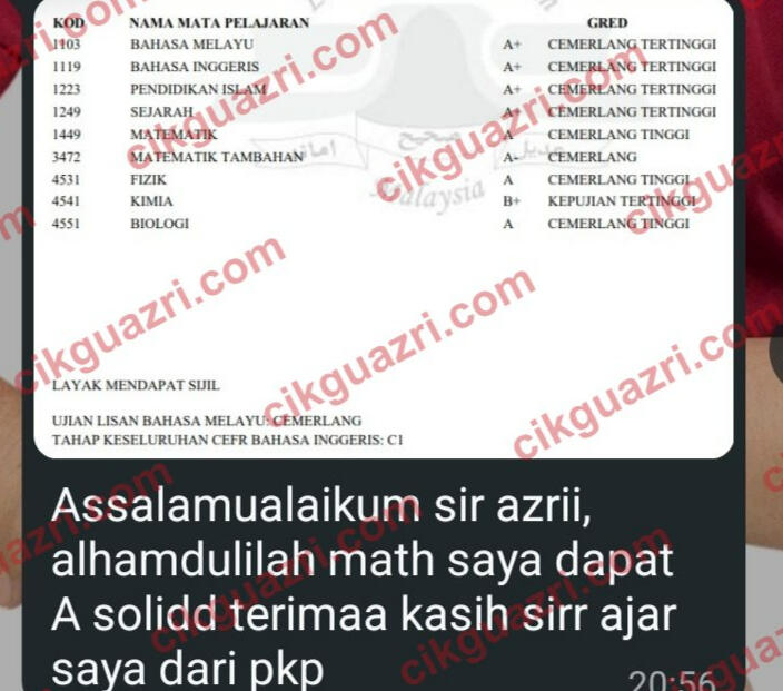 Testimoni pelajar: A Matematik SPM selepas belajar Matematik bersama Cikgu Azri sejak PKP
