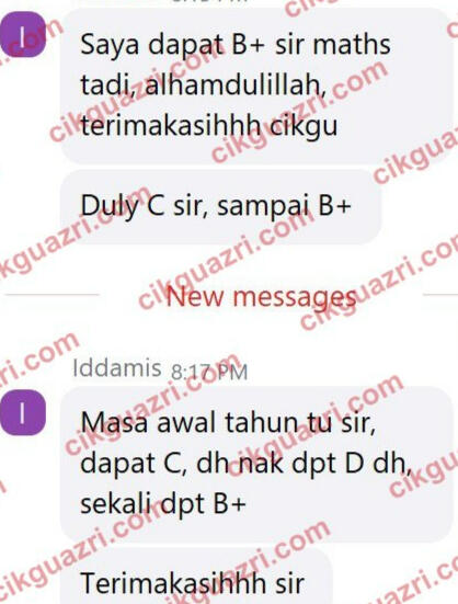 Testimoni pelajar kelas Math online: gred Matematik naik daripada C kepada B+